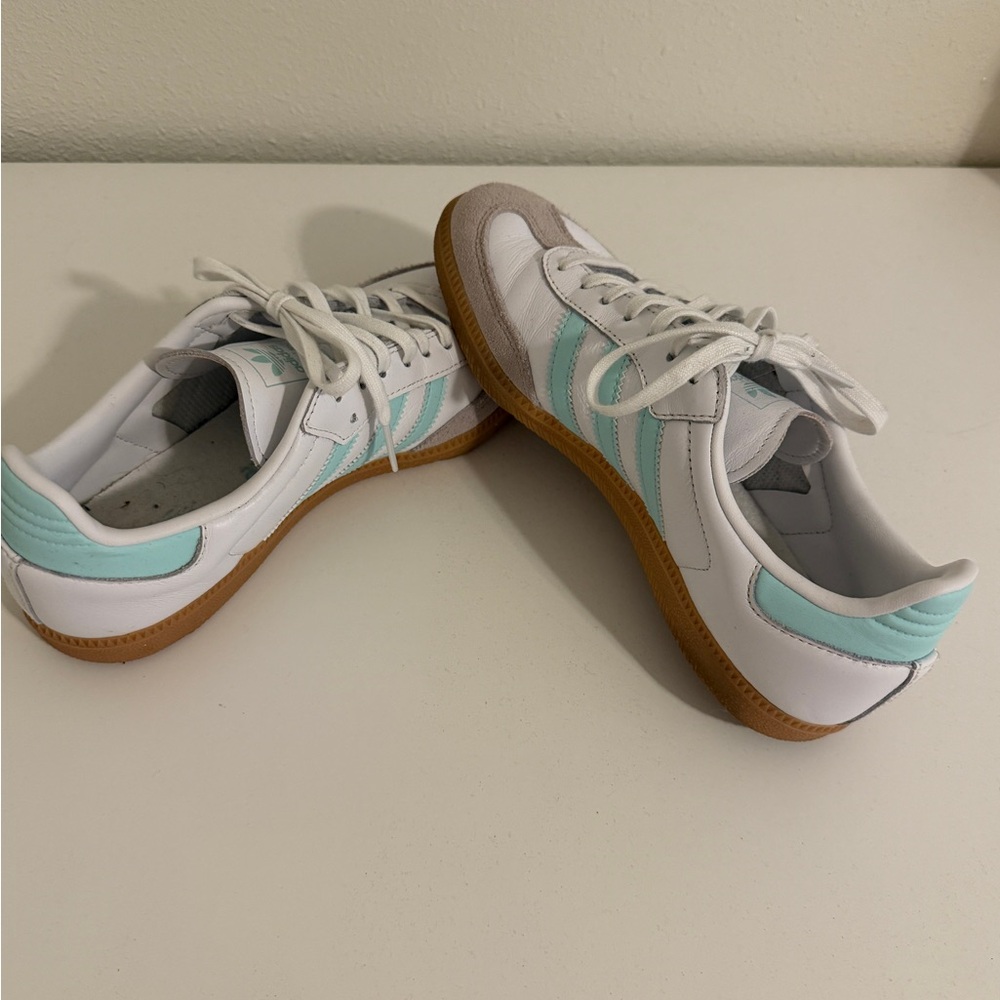 White and Mint Adidas Sambas